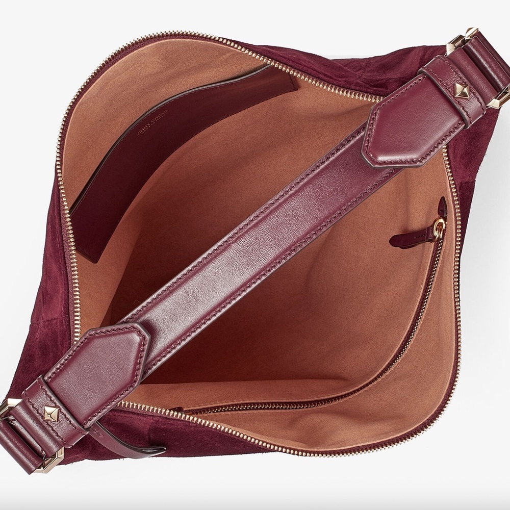 Jimmy Choo Ana Hobo Burgundy Suede Hobo Bag - Picture 4 of 14